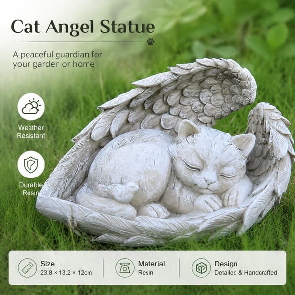 Kæledyrs mindesten Engel Hund Kat Statue, Harpiks, Stor, Haveindretning Large Angel Cat