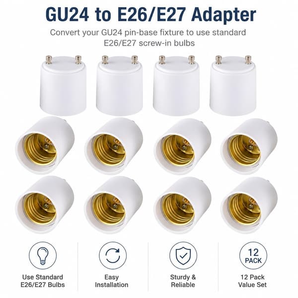 GU24 til E26 E27 Adapter for LED-pære, Skru-inn Sokkelomformer, 2-pakning