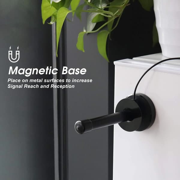 Sort Freeview HD Indendørs TV-antenne med Magnetisk Base og 1,5m Kabel til DVB-T DAB Digital Udsendelse