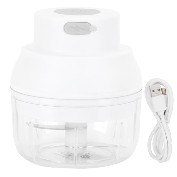 USB Mini Elektrisk Hvitløksknuser og Hakker, 100 ml, Grønnsakskutter, Hvit