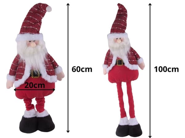 Rød julenissepynt, 60-100 cm justerbare teleskopben, julefigur i plast