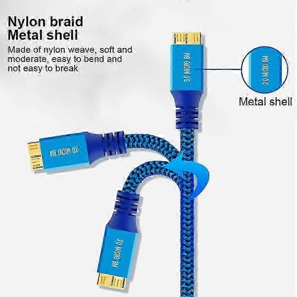 0,6 m USB 3.0 hane till Micro USB 3.0 hane flätad kabel Höghastighetsdataöverföringsladdningskabel