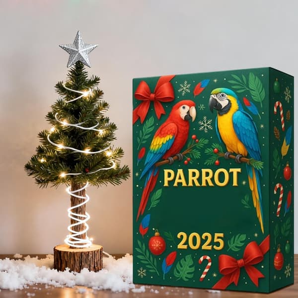 Papegoja adventskalender 2025, 2D platt akryl julnedräkningshänge, 26x18cm