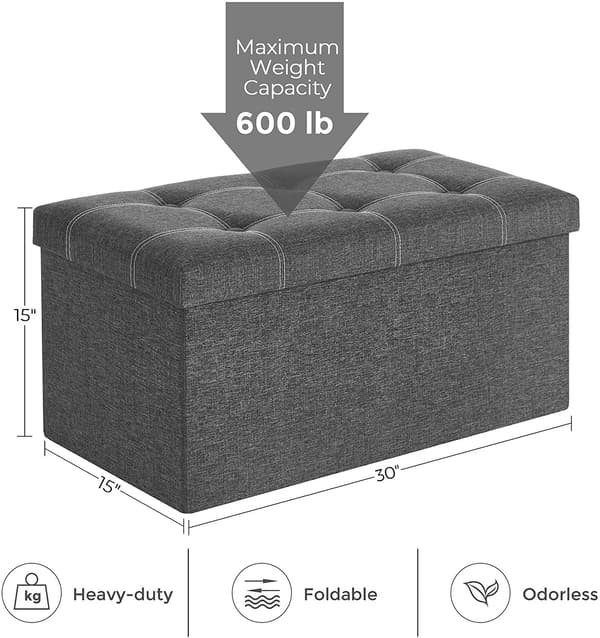 Förvaringspall, 76 cm, hopfällbar, bär 300 kg, mörkgrå, vardagsrum