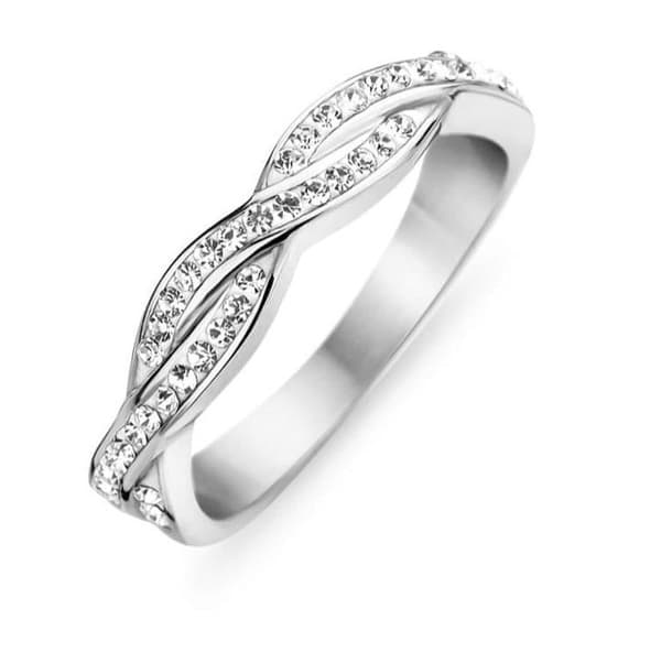 Silverring med vita stenar, rostfritt stål, storlek 52 (16,6 mm)