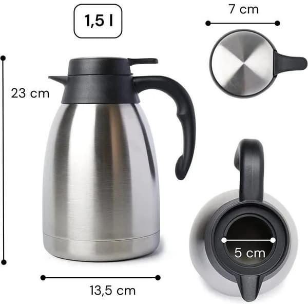 1,5L Termokande, Rustfrit Stål, Dispenser til Varme Drikke med Enhåndsbetjening
