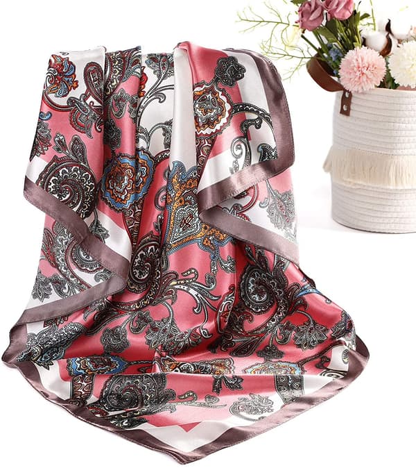 4-pakning 89 cm sateng silkelignende skjerf, dame hodeplagg halsskjerf hårbånd (oransje/rosa/blå/rød)