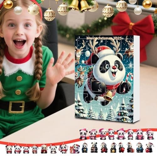 Julnedräkningskalender, 2D Akryl Panda Prydnad, 24-dagar, Stil A