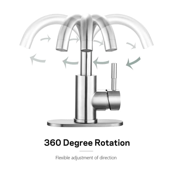 Enkeltgrebsarmatur til vask, børstet nikkel, 360° rotation, rustfrit stål, med dækplade-1/2