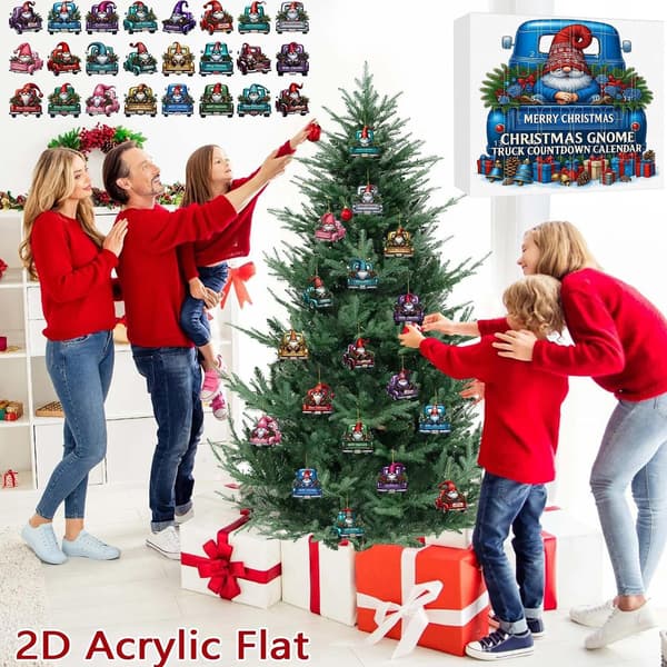 24-dagars julkalenderprydnad, 2D akryl tomtebil, stil D, nedräkningsdekoration