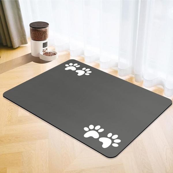 Absorberende hurtigtørrende skridsikker vandtæt kæledyrsfodermåtte til hunde- og kattefoder-/vandskåle. Drak Grey 43x80cm