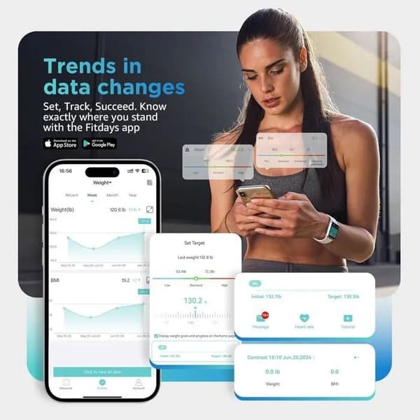 Smart badevægt med 8 elektroder, ITO-panel, 28 kropsdata, 180 kg/400 lb, til Android og iOS