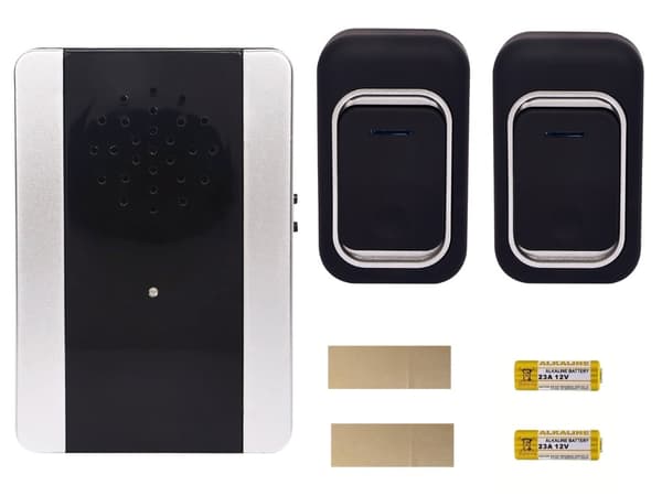 Trådløs dørklokke 150m rekkevidde, 2 knapper, LED, 38 melodier, vanntett, plug-in mottaker