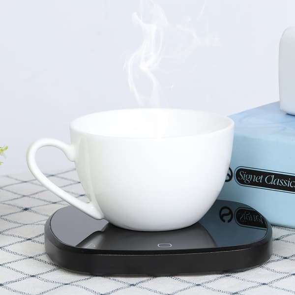Elektrisk kaffekrusvarmer, sort, termostatvarmeunderlag til hjemmekontor