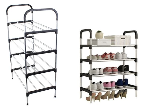 4-etasjes skostativ, rommer opptil 12 par, aluminium, utvidbart, enkel montering
