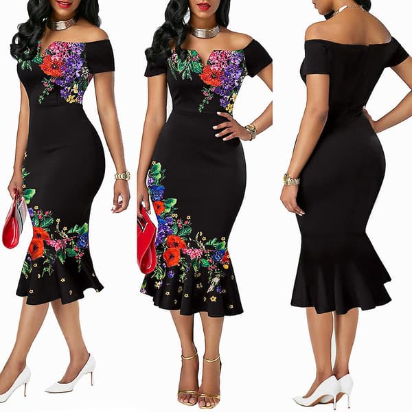 Lang elegant kjole til kvinder, one shoulder, elegant aftenkjole til kvinder black 3XL