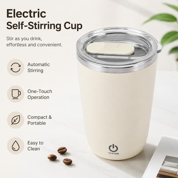 USB-sähkösekoituskulho 350 ml, tiivis itsetäyttävä kahvimuki, vaaleankeltainen