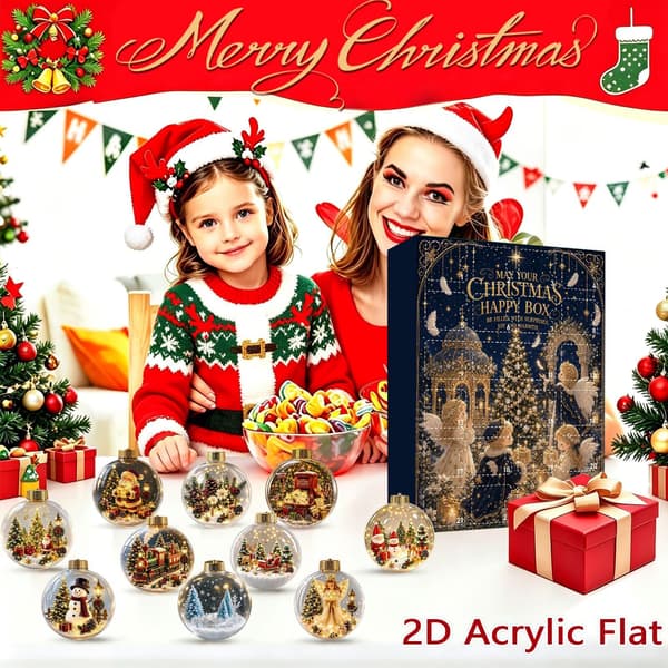 Julekalender Blind Box, Akryl Snøscene Ornament, Treanhengere Gave