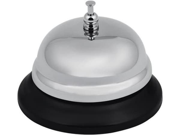 Hotellklokke for disk, sølv med svart base, 8,5x6 cm, klar lyd, klassisk design