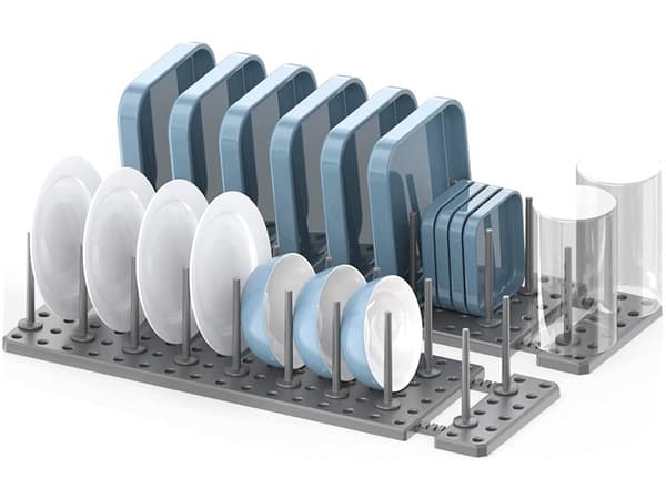 Justerbar udvidelig køkkenskuffeorganisator, grå, plastik, pegboard-stil