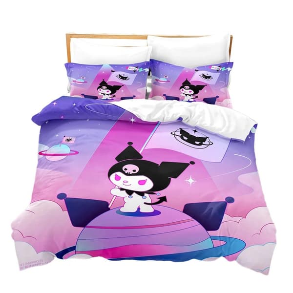 Kuromi Anime Påslakanset för barn, 3 delar, Mjukt Andningsbart Lättvikts Mikrofiber Sängkläder 220X240 three-piece set