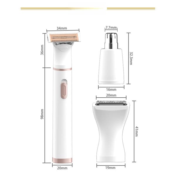 5-i-1 Elektrisk Barbermaskin og Trimmer for Kvinner, Hvit, Trådløs, USB Oppladbar, Bikini og Kropp