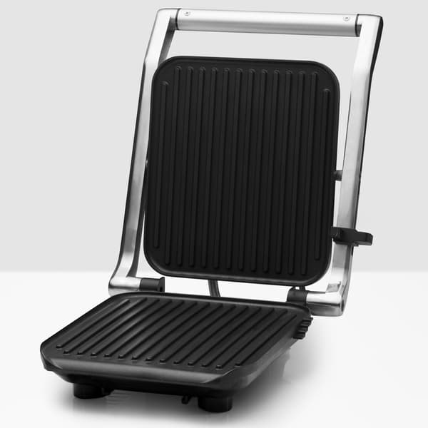 Kompakt Panini Press Grill, Rustfrit Stål, Justerbar Temperatur, Non-Stick, Pladsbesparende