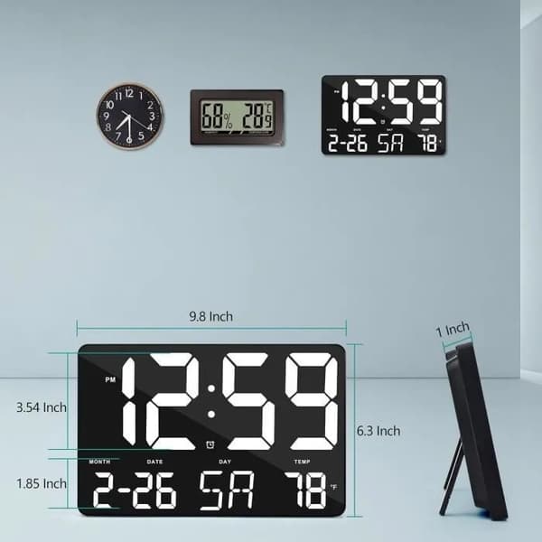 11,5\" Stor Digital Väckarklocka, Fjärrkontroll, LED Väggklocka med Datum, 12-24 Timmars Visning