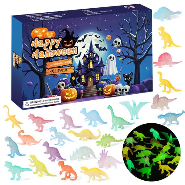Halloween Adventskalender 24-dagers nedtelling, selvlysende dinosaurer blindbokssett