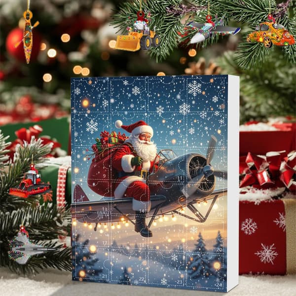 Julkalender 2025, 24-dagars nedräkning med tomtefordon, akryl, stil A