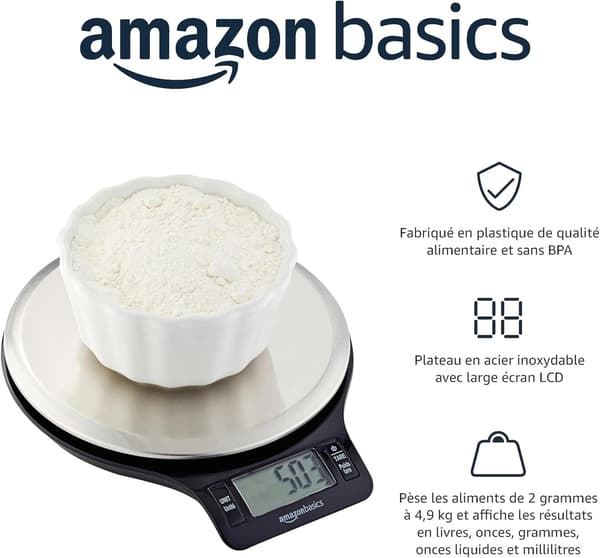 Digital kjøkkenvekt 5000g/0,1g i rustfritt stål med stor LCD-skjerm, flerenhetskonvertering (oz/g/lb), tarafunksjon, ideell for matlaging og grilling -