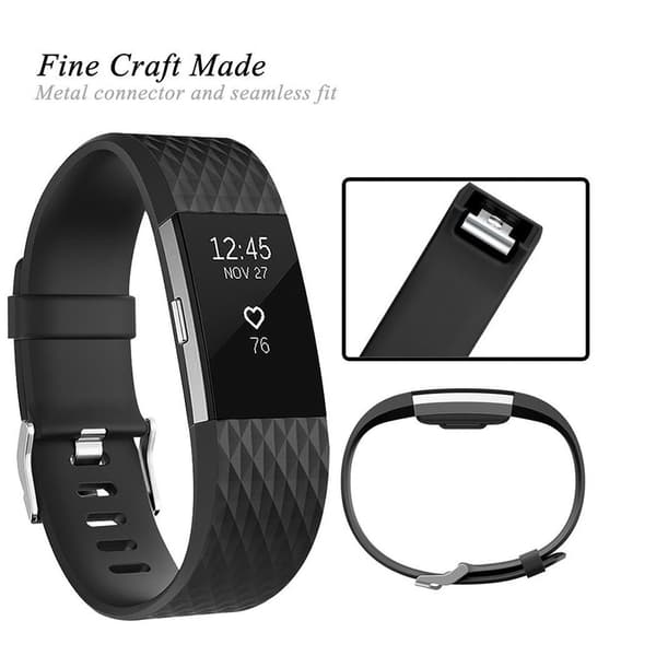 Silikone erstatningsrem til Fitbit Charge 2, sort, stor, justerbar sportsrem