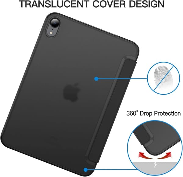 Sort etui kompatibelt med iPad Mini (A17 Pro, 2024-model, 7. generation) og iPad Mini 6 (2021)