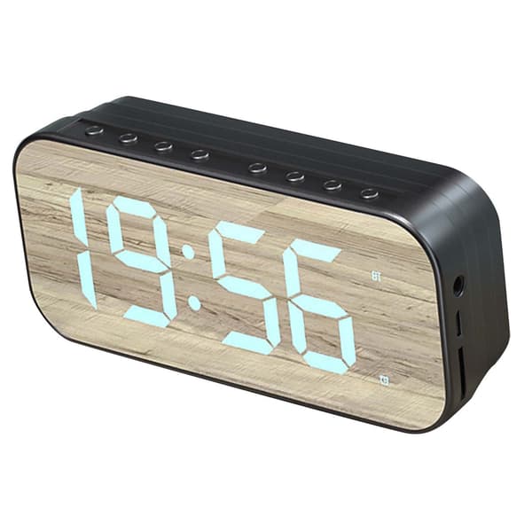Bluetooth-högtalare väckarklocka med spegeldisplay, digital, för sovrumskontor, svart