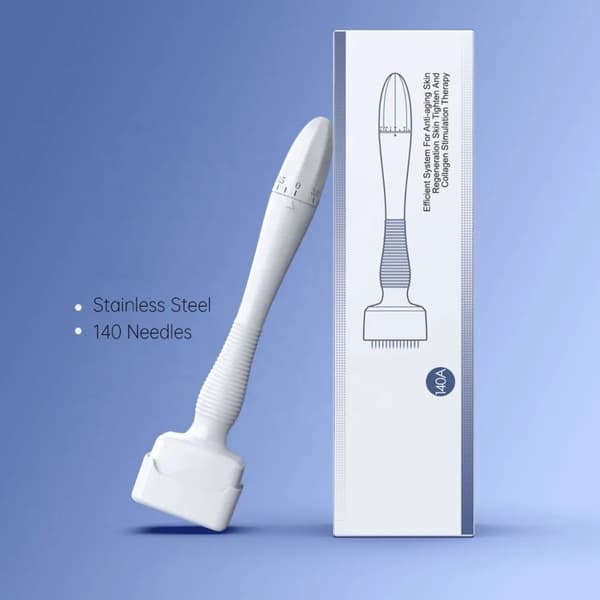 Justerbar Microneedle Derma Stamp, 140 nålar, vit ABS, för ansikte och kropp