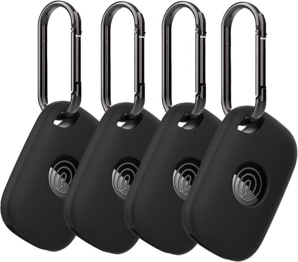 4-pack silikonfodral för Tile Pro 2024 Bluetooth-spårare, stötsäkert, med nyckelring, lila svart