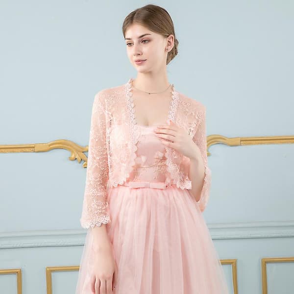 Bröllopsklänning i spets med bolero-överdel PINK