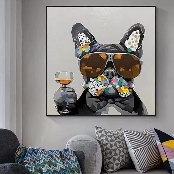 Hund med solglasögon Canvas Väggkonst, 70x70cm, Oinramat Tryck för Vardagsrum Sovrum