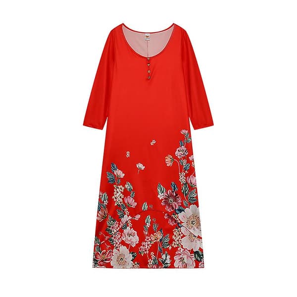 Lang sommerkjole med blomsterprint til kvinder GREY XXL