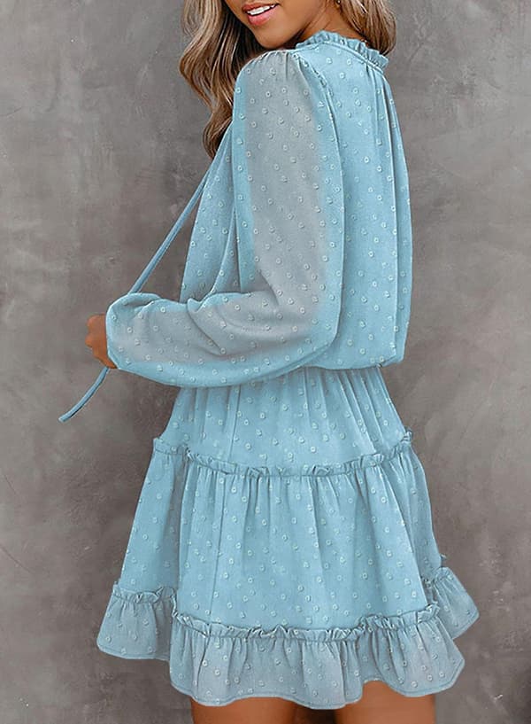 Dame V-hals volangkjole i chiffon Green L