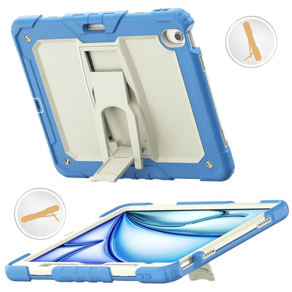 Silikon PC-surfplattafodral för iPad mini6 2021, med axelrem och stativ, beige cyanblå