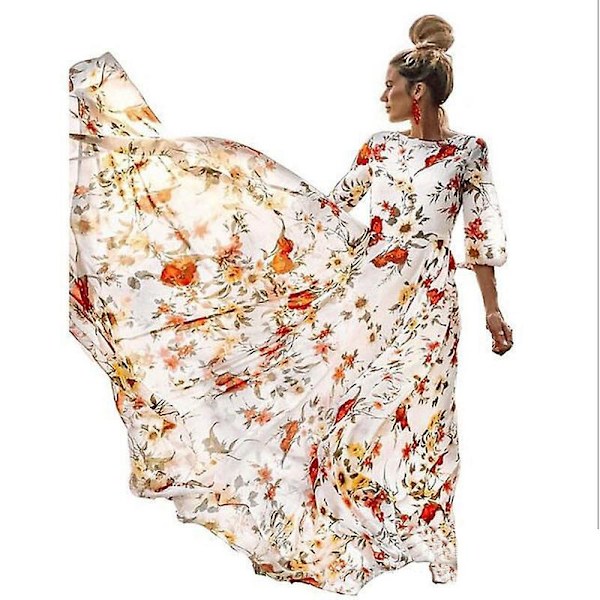 Sommarklänningar för damer med blommigt tryck och oversized passform WHITE S