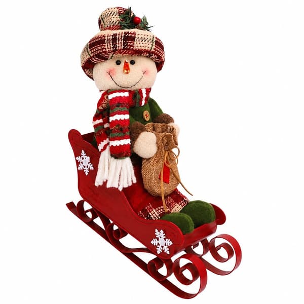Julebordpynt med julemand og elg i kane, festlig julepynt til stuen Snowman