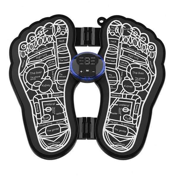 EMS Fodmassage Måtte, Elektrisk Cirkulationsstimulator, 8 Tilstande, 19 Niveauer, Genopladelig, Sort