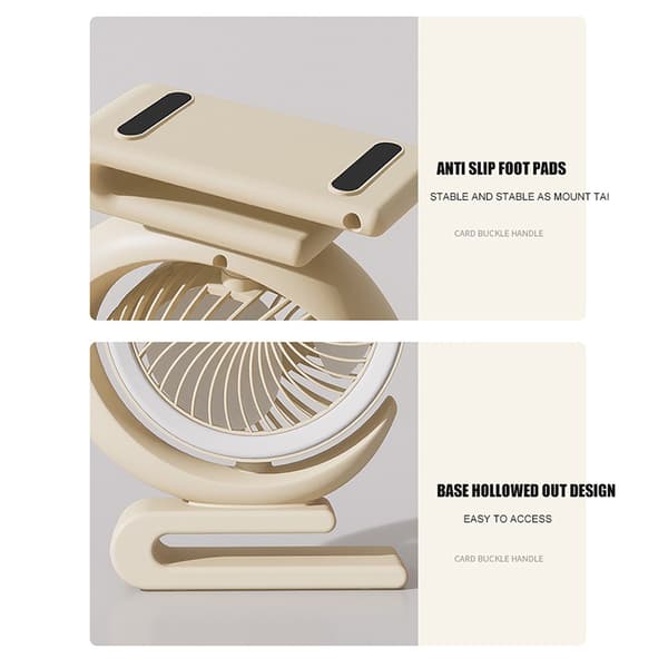 6-tommer bordlampeventilator, mælkekaffefarve, bærbar campinglampe, USB genopladelig