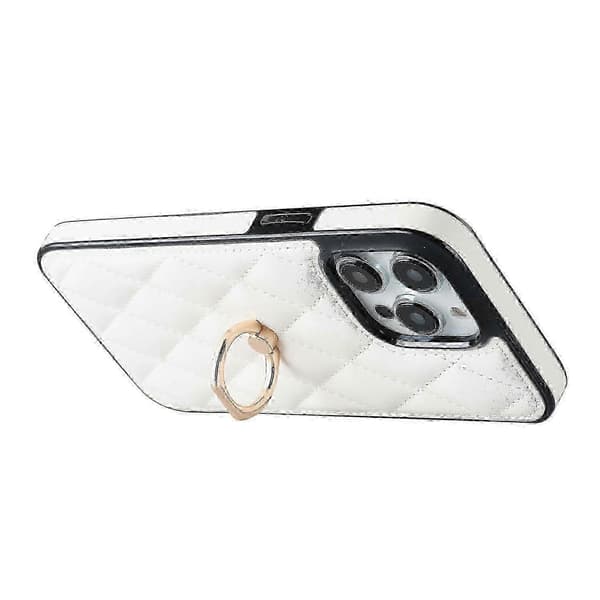 PU-lær + TPU-telefondeksel til iPhone 13 Pro Max, sydd rombe-ringholder med støtte White