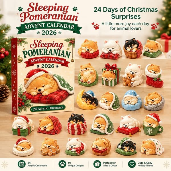 Julkalender med djur 2026, platt hängsmycke i akryl, 91 designer