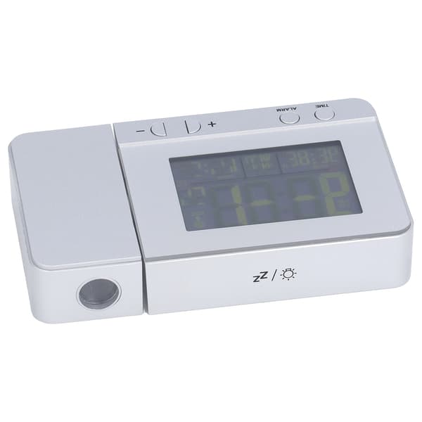Projeksjonsvekkerklokke med LED-bakgrunnsbelysning, USB-lading, tids- og temperaturvisning, multifunksjonell