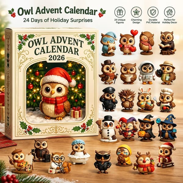 24 dager Uglefigur Blind Box Julekalender, PVC Samleobjekt Uglefigur, Nedtelling til jul 3D
