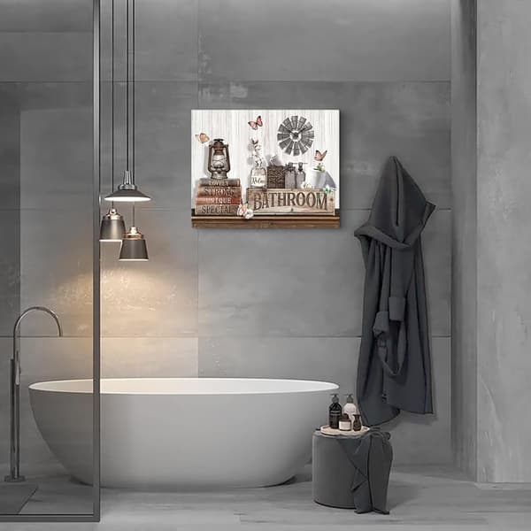 Lantlig Badrumsväggkonst, Rustik Blomfjäril Canvasutskrift, Inramad 12x16, Soak Relax Unwind Decor